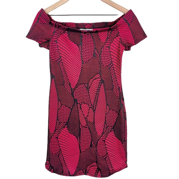 Bailey Blue pink black fuchsia flocked off shoulder bodycon dress medium MSRP 80 - Picture 3 of 12